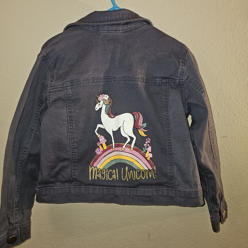 Gray Jacket with Floral Unicorn Patch - Picture 1 of 8